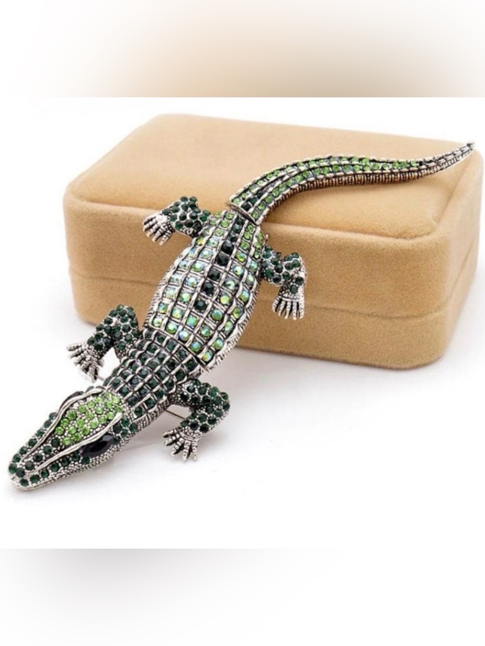 Green Crystal Alligator Brooch Pin